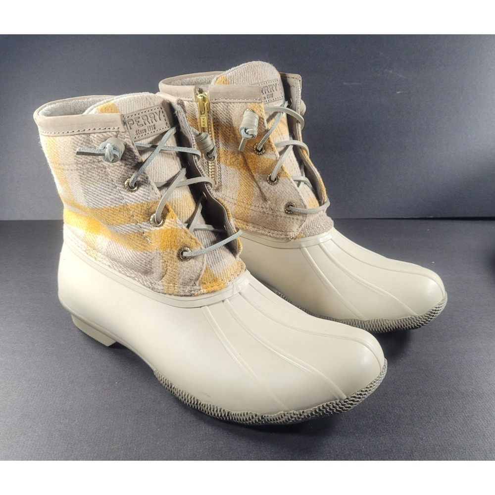 Womens Sperry Top Sider Saltwater Plaid Ivory STS86705 Duck Boot Shoes